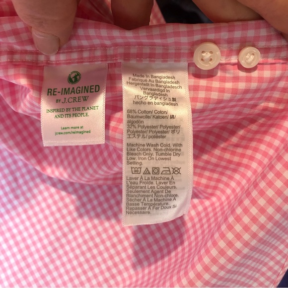 J Crew Mens button down spread collar pink and white gingham check slim fit  L - Picture 5 of 8